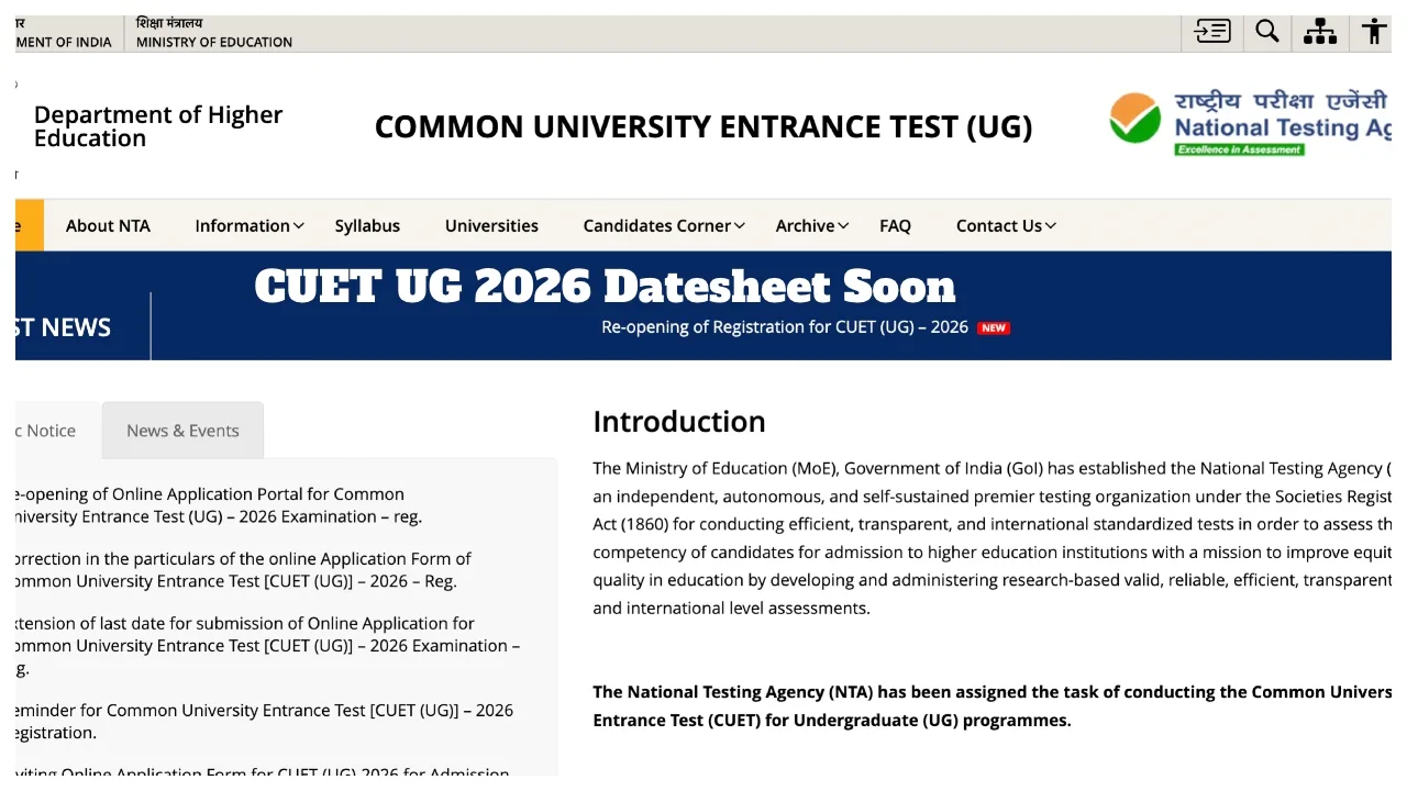 CUET UG 2026 Date Sheet Soon: Check Expected Exam Dates, Subject Schedule & Admit Card Update