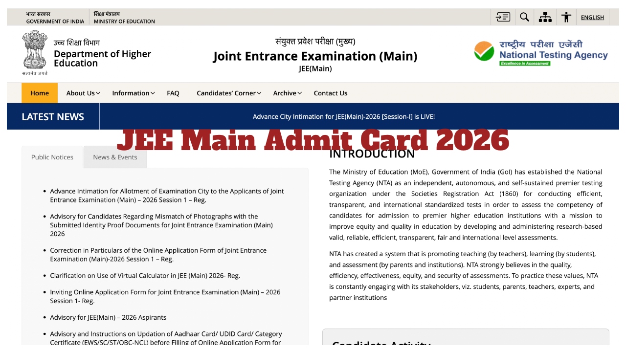 JEE Main 2026 Admit Card Date Out Soon: Check Session 2 Exam Dates & City Slip Download