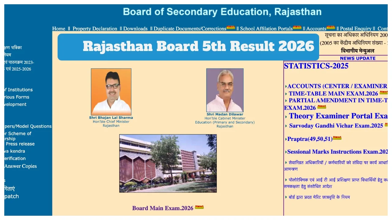 Rajasthan Board 5th Result 2026 Date: Check RBSE Class 5 Result, Steps & Updates