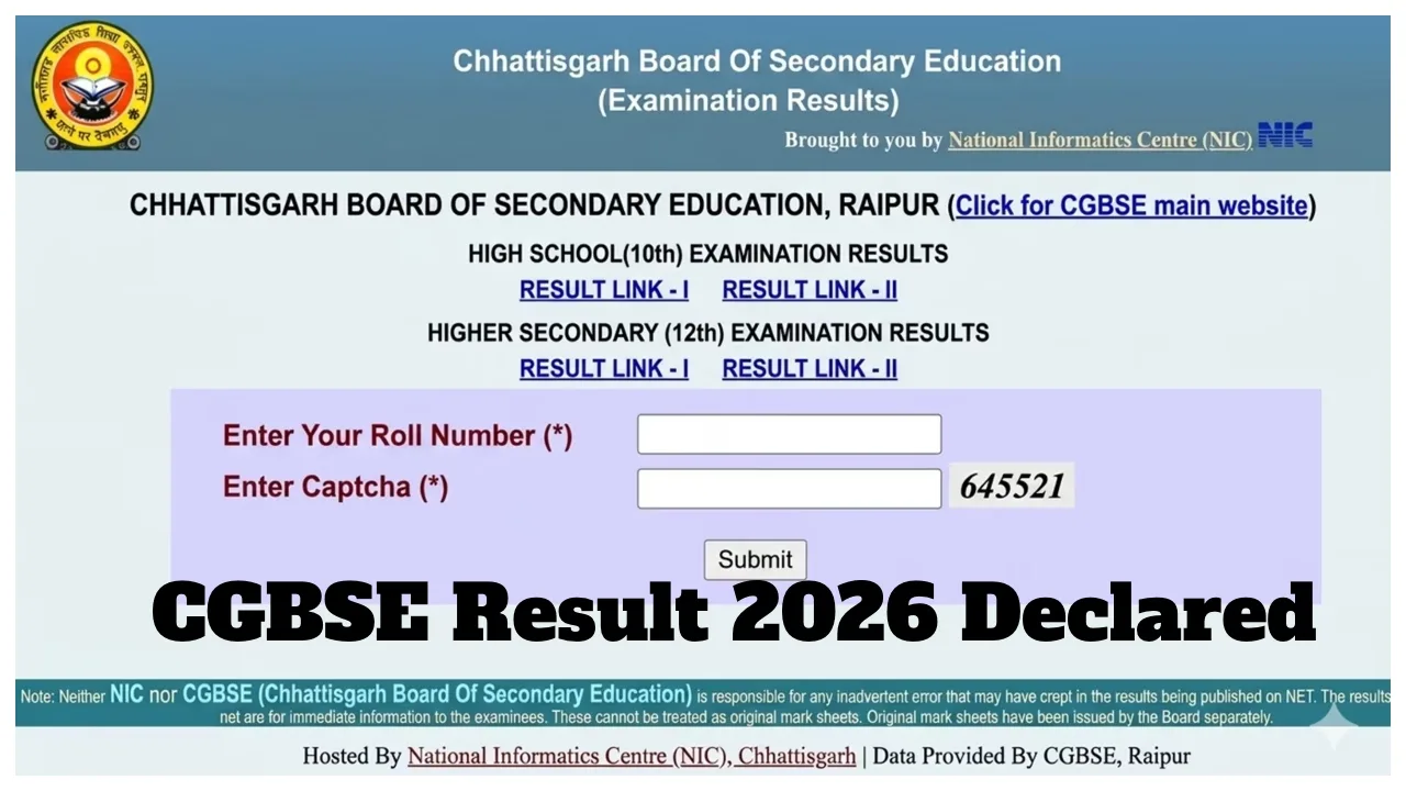 CGBSE Result 2026 OUT: Class 10 & 12 Toppers, Pass Percentage & Direct Link